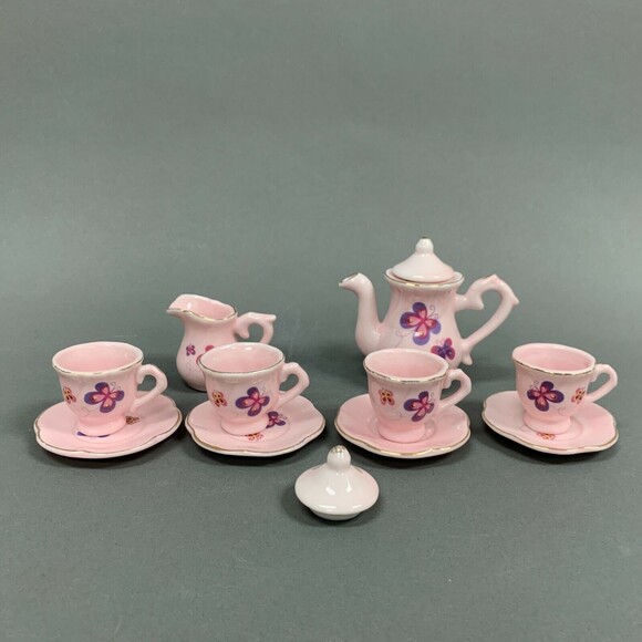 M Z Berger Lot of 12 Pieces Pink Toy Dishes Doll House Tea Set Pretend Play - Picture 2 of 6